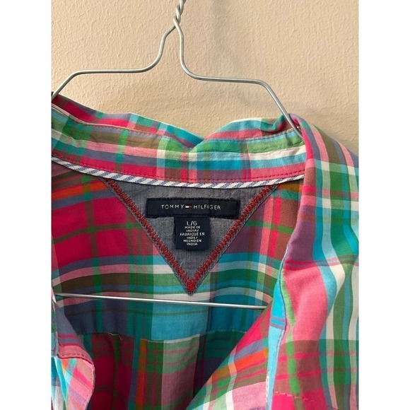 Tommy Hilfiger Button-Up Shirt Womens Size L Multicolor Plaid Long Sleeve Cotton - Picture 2 of 9